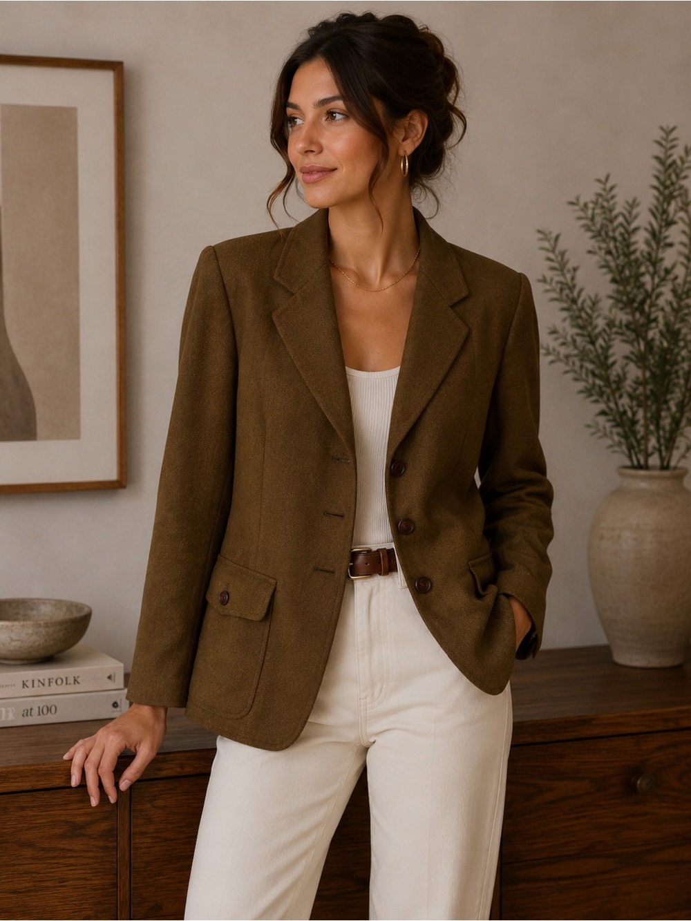 Unanyme de Georges Rech Brown Blazer Size 38 S/M Vintage Wool France Neutral